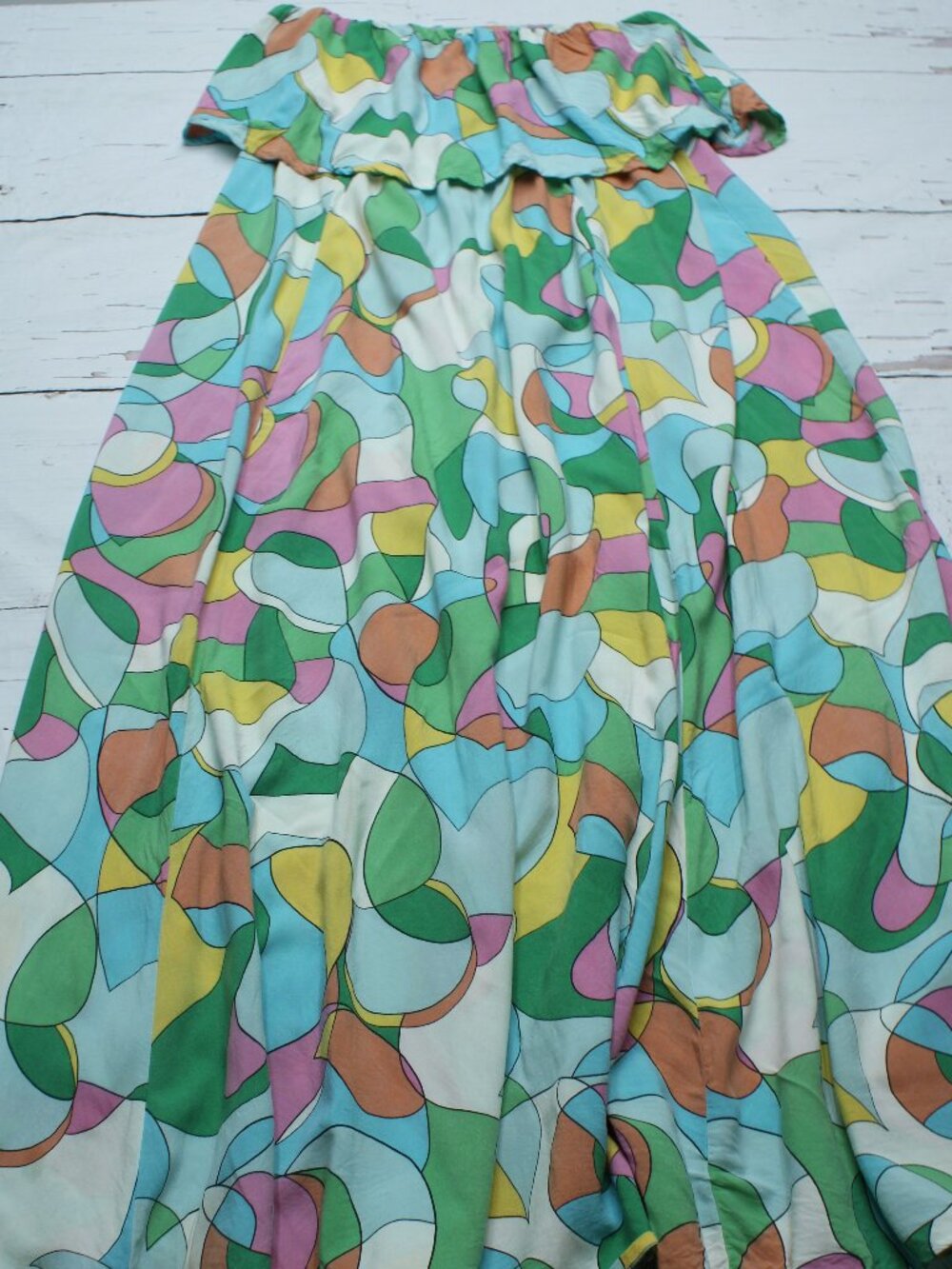 Japna Abstract Graphic Print Rayon Strapless Maxi Dress Multicolor Size L Boho - Picture 3 of 8
